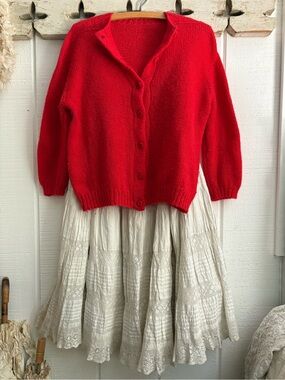 Vintage Wool Blend Cardigan Red